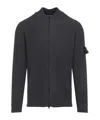 Stone Island Ribbed Zip-up Sweater With High Collar In Gray