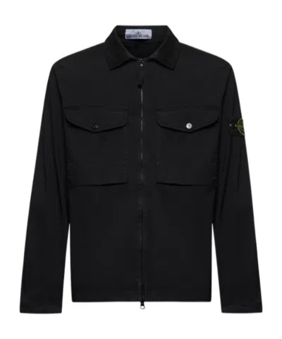 Stone Island Long-sleeved Casual Jacket In Black