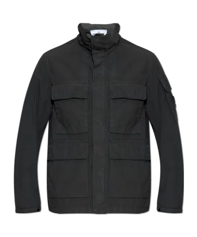 Stone Island Long-sleeved Casual Jacket In Black