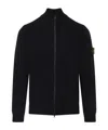 Stone Island Textured Knit Black Sweater With High Collar In Black