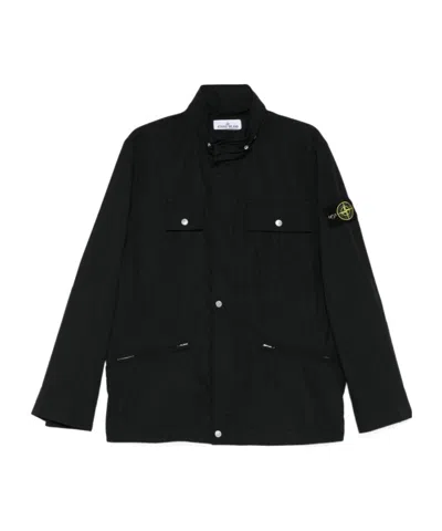 Stone Island Long-sleeved Casual Jacket In Black