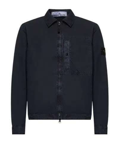 Stone Island Long-sleeved Casual Jacket In Blue