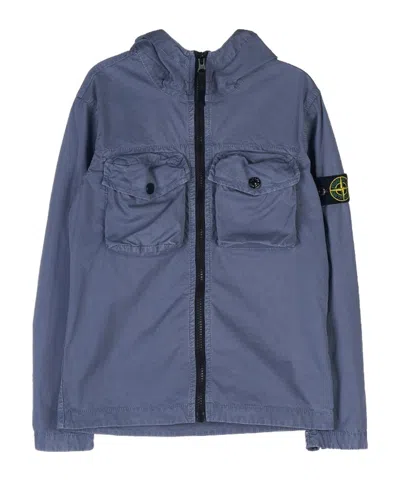 Stone Island Long-sleeved Casual Jacket In Blue