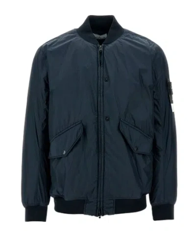 Stone Island Long-sleeved Casual Jacket In Blue