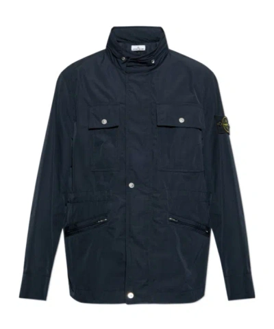 Stone Island Long-sleeved Casual Jacket In Blue
