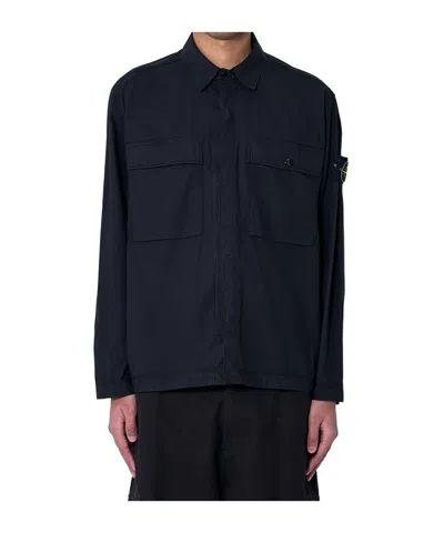 Stone Island Long-sleeved Coat Shirt In Black
