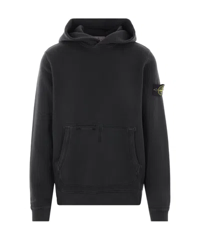 Stone Island Long-sleeved Compass Patch Hoodie In Black