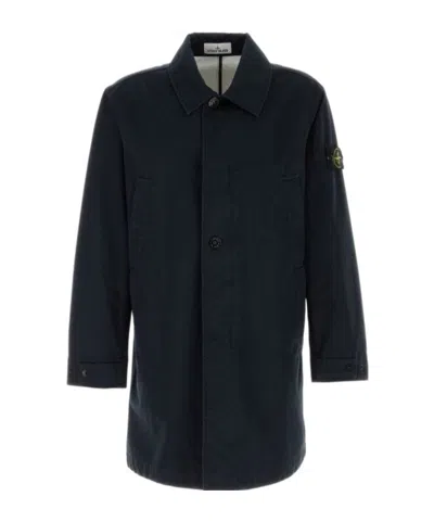 Stone Island Long-sleeved Denim Coat In Blue