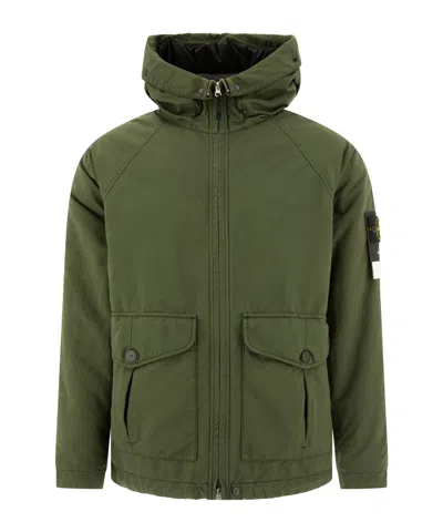 Stone Island Long-sleeved Down Jacket In Green