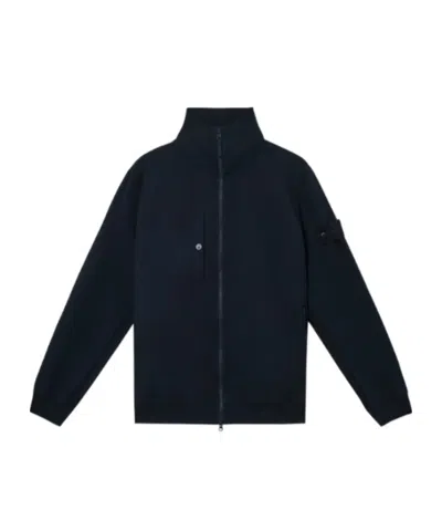Stone Island Long-sleeved Fleece Sweater In Blue