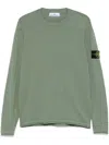 Stone Island Cotton Long Sleeves Sweater In Military Green With Logo In Green