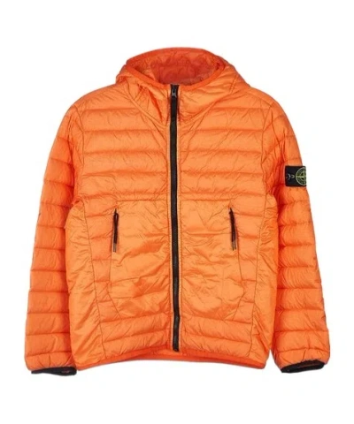 Stone Island Long-sleeved Hooded Cotton-padded Suit In Orange