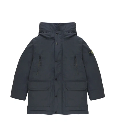 Stone Island Long-sleeved Hooded Down Jacket In Black