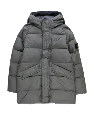Stone Island Long-sleeved Hooded Down Jacket In Gray