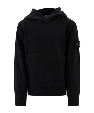 Stone Island Long-sleeved Hooded Hoodie In Black