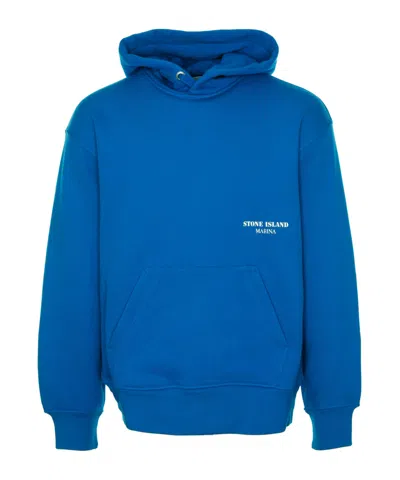 Stone Island Long-sleeved Hooded Hoodie In Blue
