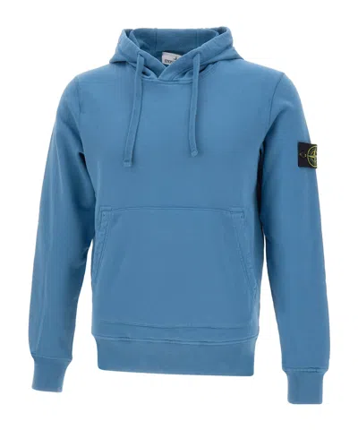 Stone Island Long-sleeved Hooded Sweatshirt In Blue
