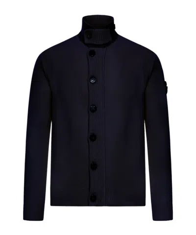 Stone Island Long-sleeved Knitted Cardigan In Black