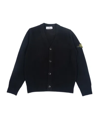 Stone Island Long-sleeved Knitted Cardigan In Blue