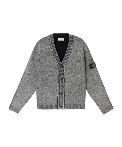 Stone Island Long-sleeved Knitted Cardigan In Black