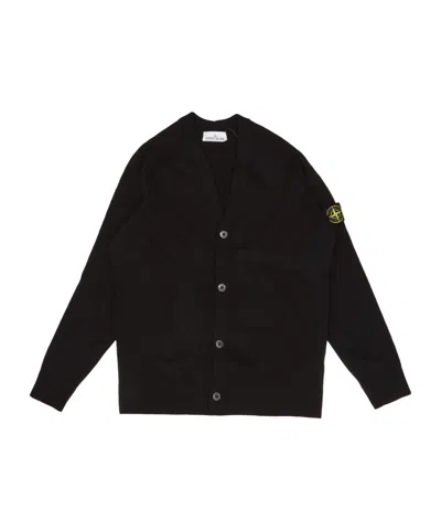 Stone Island Long-sleeved Knitted Cardigan In Black