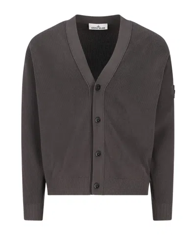 Stone Island Long-sleeved Knitted Cardigan In Black