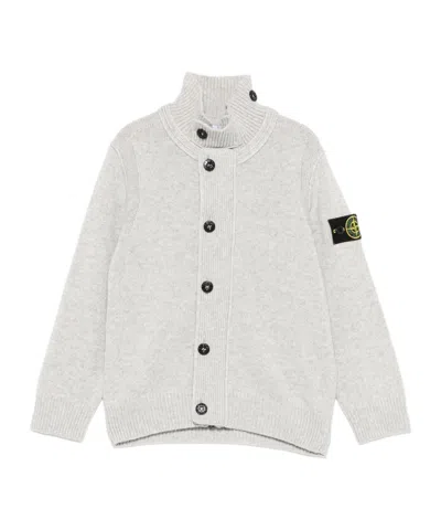Stone Island Long-sleeved Knitted Cardigan In Gray