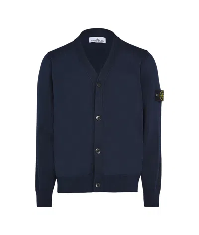 Stone Island Long-sleeved Knitted Cardigan In Blue