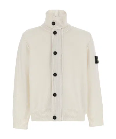 Stone Island Long-sleeved Knitted Cardigan In White
