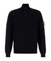 Stone Island High Collar Pullover With Buttoned Placket And Logo Patch In Black
