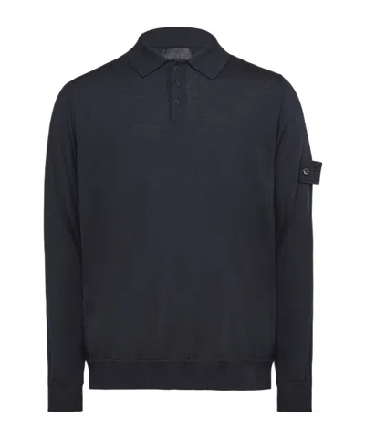 Stone Island Long-sleeved Polo In Navy