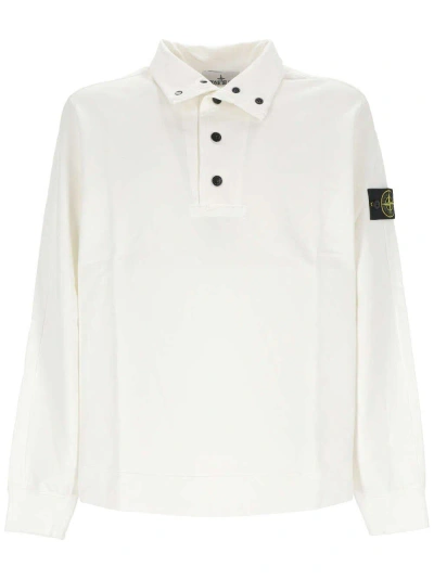 Stone Island Long-sleeved Polo Shirt In White