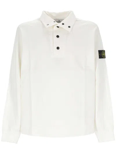 Stone Island Long-sleeved Polo Shirt In Bianco