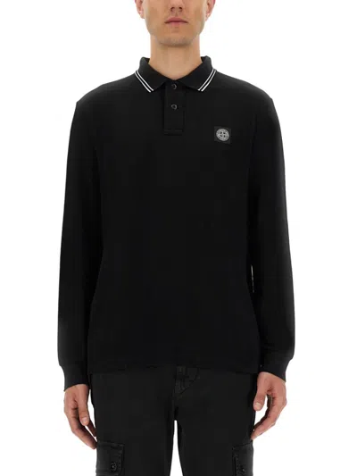Stone Island Mens Vy Blue Branded Patch Ribbed-trim Regular-fit Stretch-cotton Polo Shirt In Navy Blue