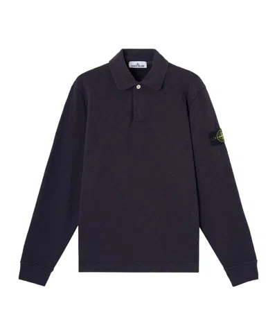 Stone Island Long-sleeved Polo Shirt In Blue