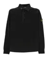 Stone Island Garment Dyed Cotton Fleece Polo Sweatshirt In Blue