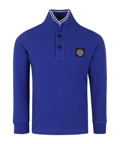 Stone Island Long-sleeved Polo Shirt In Blue
