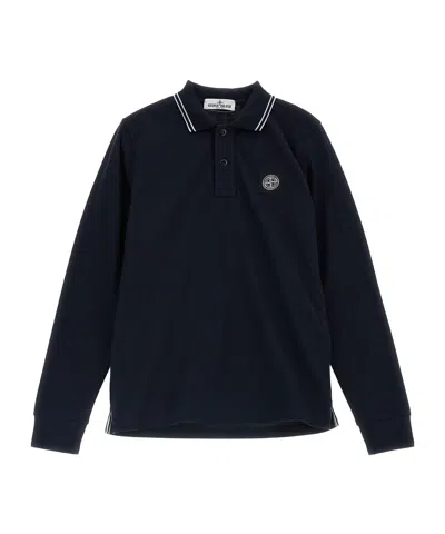 Stone Island Long-sleeved Polo Shirt In Blue