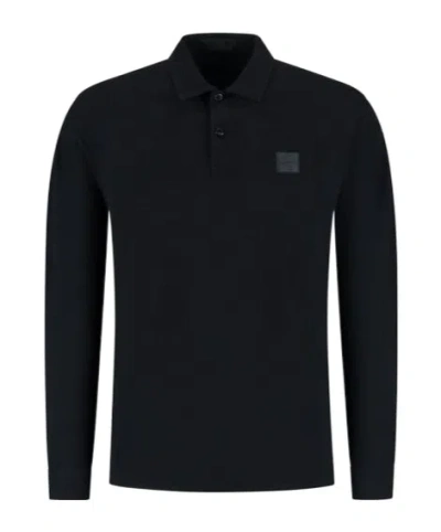 Stone Island Long-sleeved Polo Shirt In Black
