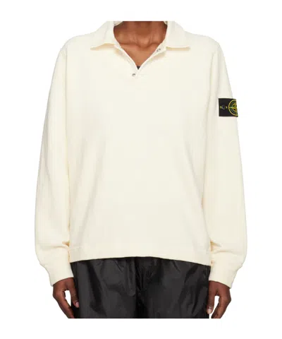 Stone Island Long-sleeved Polo Shirt In White