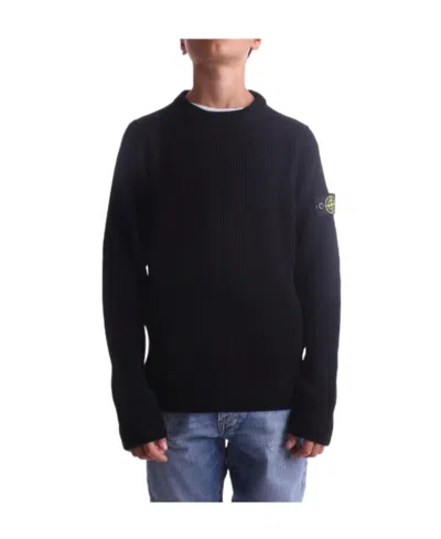 Stone Island Long-sleeved Round Neck Sweater In Black