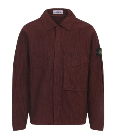 Stone Island Long-sleeved Shirt Jacket In Burgundy
