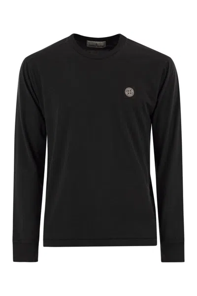 Stone Island Long-sleeved Slim Fit T-shirt With Compass Patch In Black