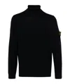 Stone Island Black Sweater With High Neck And Patch Logo On The Sleeve In Wool In Black