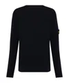 Stone Island Crew Neck Wool Sweater With Reverse Stitch Details In Black