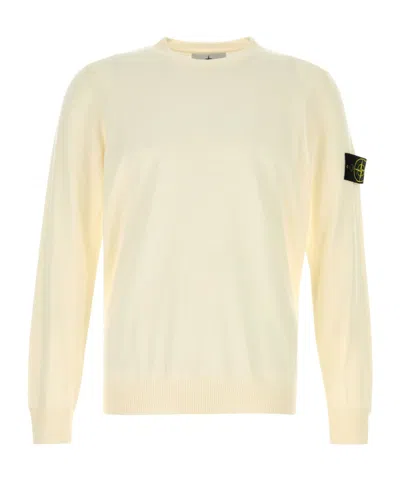 Stone Island Ivory Ribbed Knit Sweater With Crew Neckline In Multi