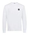 Stone Island White Long-sleeve Crewneck T-shirt With Logo Patch On The Front In Cotton Man In White