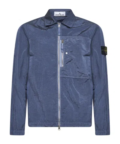 Stone Island Long-sleeved Zip-up Jacket In Blue