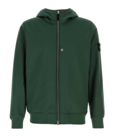 Stone Island Long-sleeved Zip-up Sweatshirt In Green