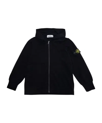 Stone Island Long-sleeved Zipper Sweatshirt In Black